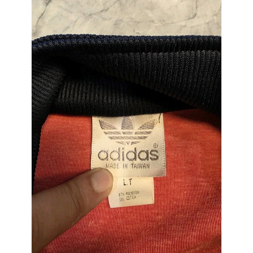 Vintage 80s Adidas Track Jacket Large Tall Red Navy Blue Colorblock Trefoil LT